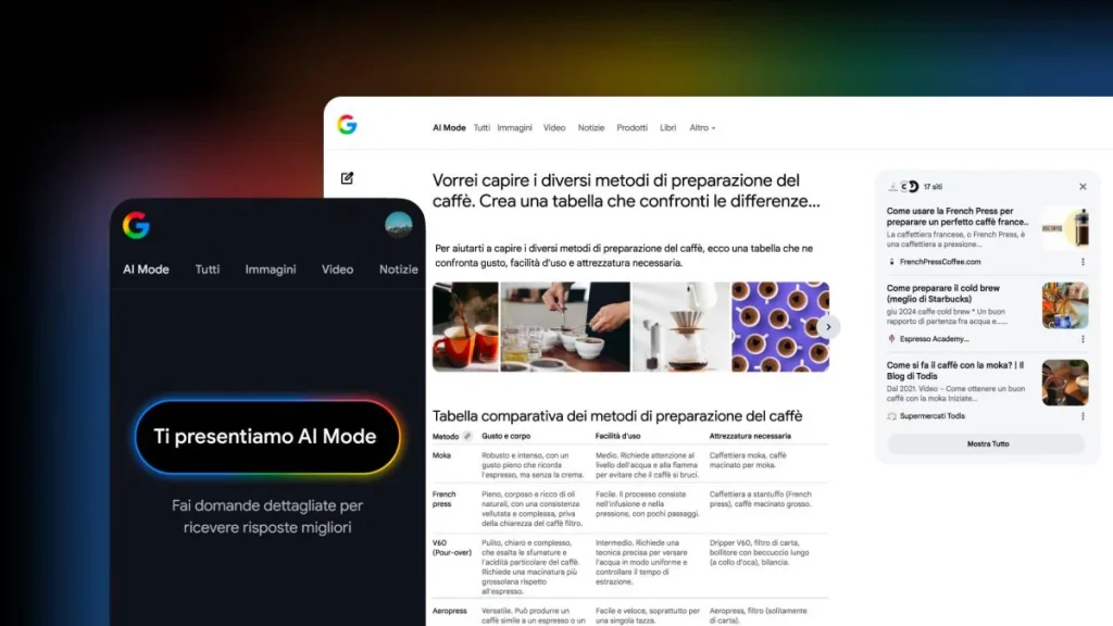 Interfaccia di Google AI Mode in italiano